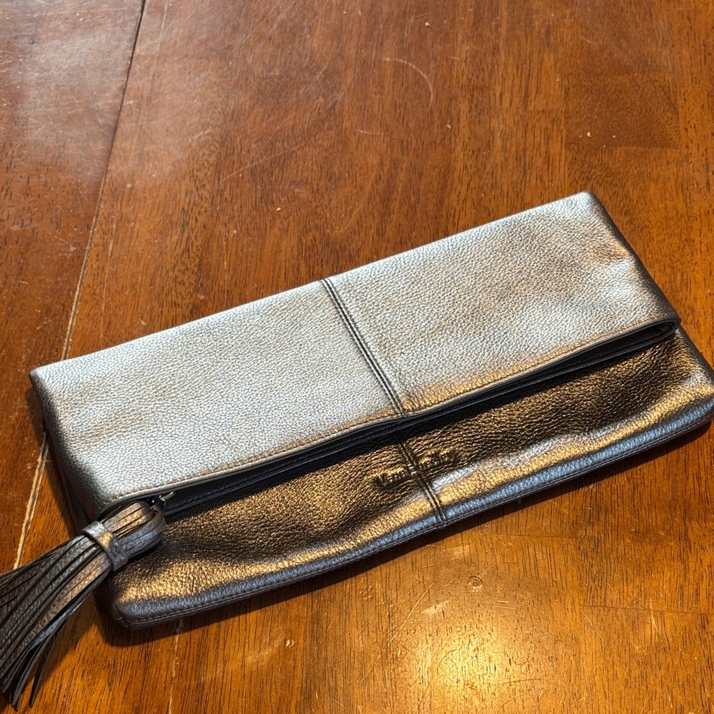 Vera Bradley Silver Metallic Clutch with Tassel